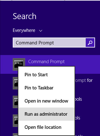Запустить командную строку в Windows 8 / 8.1